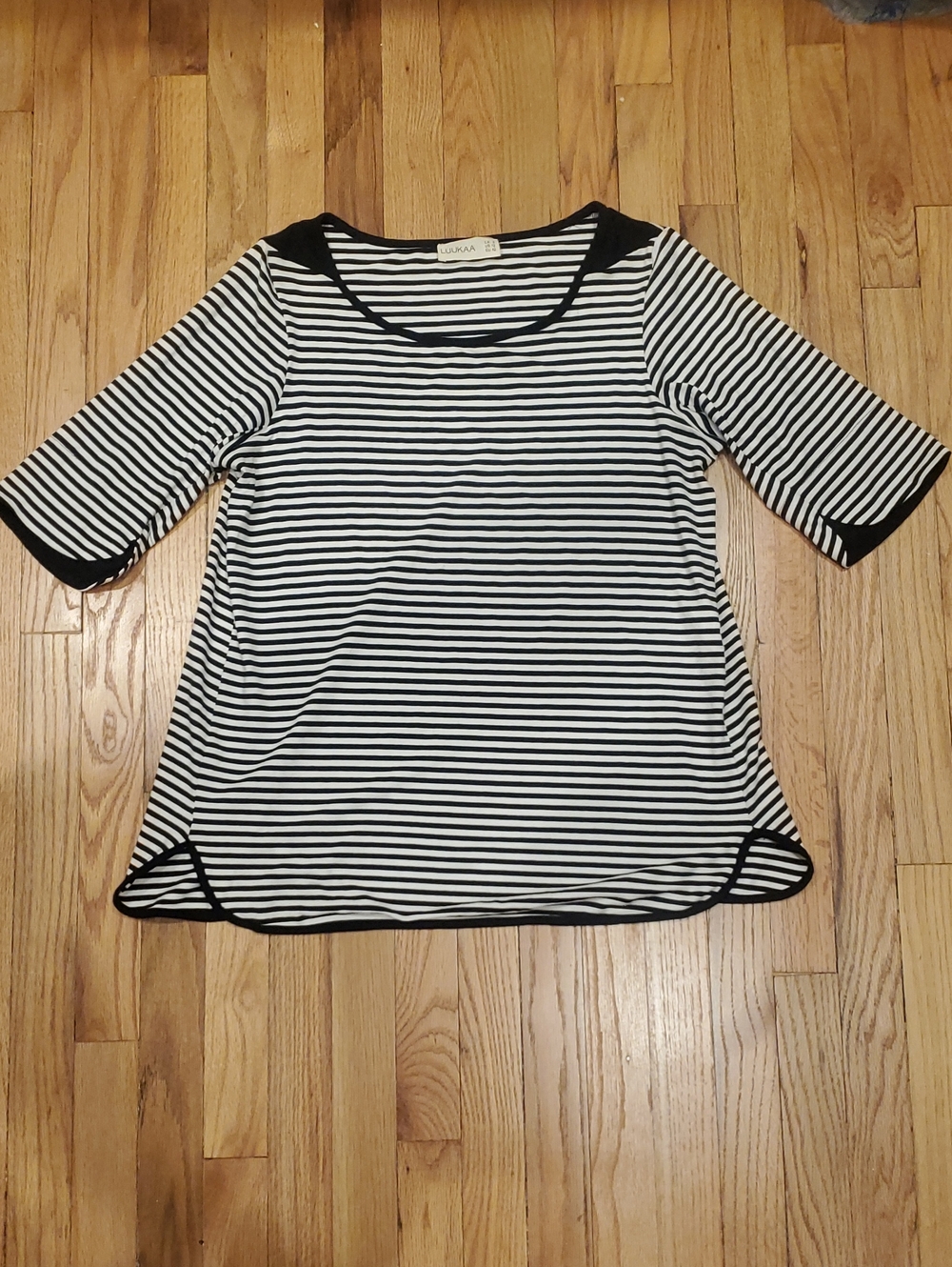 Luukaa Striped Scoop Neck Women’s Tunic Top - Black & White Size 12